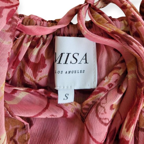 Misa Los Angeles Soraya Pink Floral Ruffle Halter Cold Shoulder Blouse - Picture 8 of 15